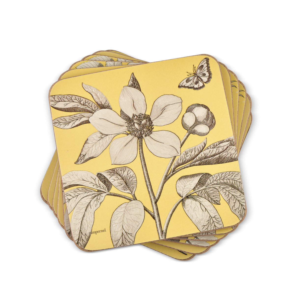 Set of 6 Pimpernel Sanderson Etchings & Roses Collection Yellow Coasters 