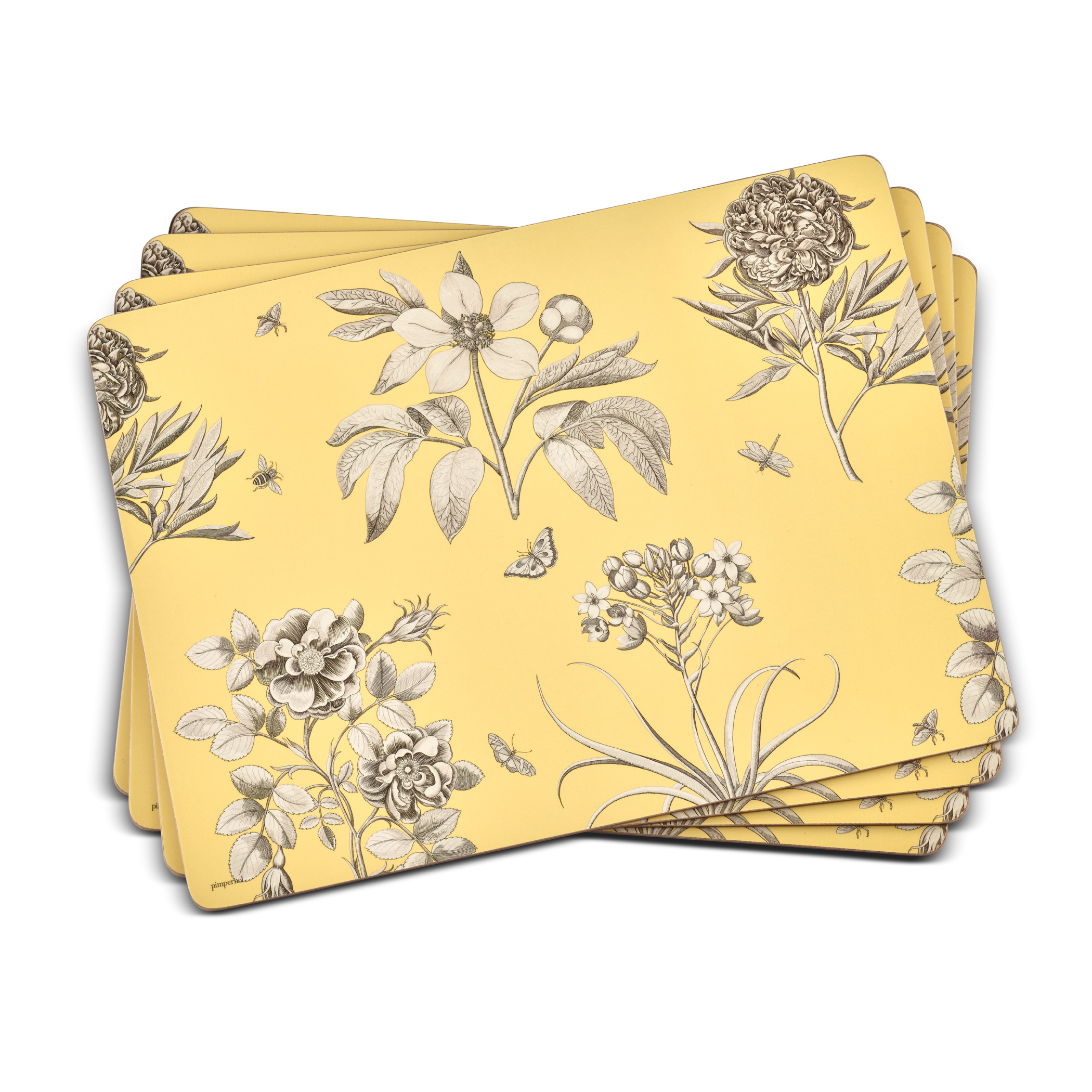 Pimpernel Sanderson Etchings and Roses Yellow Placemats Set of 4